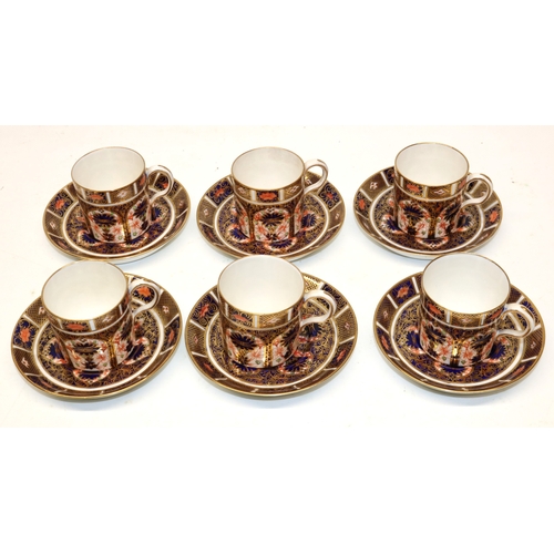 344 - Royal Crown Derby Old Imari 1128, six coffee cans and saucers, H5cm (12)