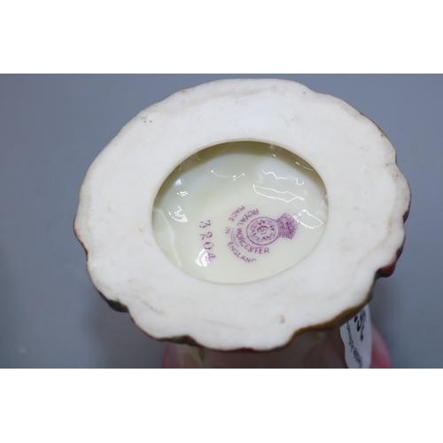 363 - Royal Worcester blush ivory bowl no. 1435,D28cm, and small pink flower form vase no. 3204, H7.5cm (2... 