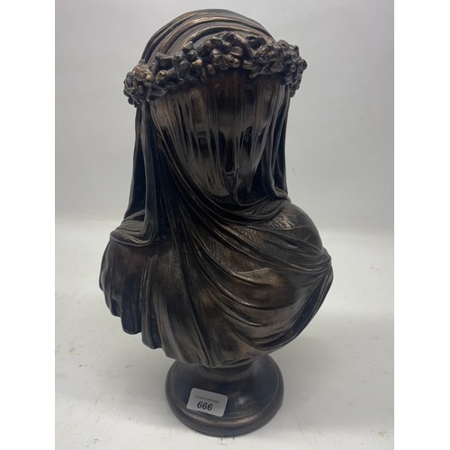 666 - After Antonio Frilli, a bronzed bust, of a veiled maiden H40.5cm