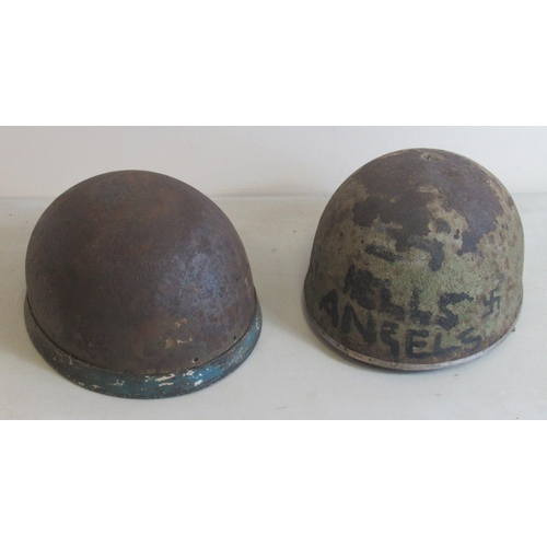 1442 - British MkII WWII era armoured crew helmet adorned with Hells Angels symbols. Also with British Mk42... 