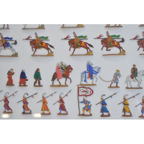 74 - Collection of thirteen framed hand painted alloy flat mostly soldier figures/figure sets to include ... 