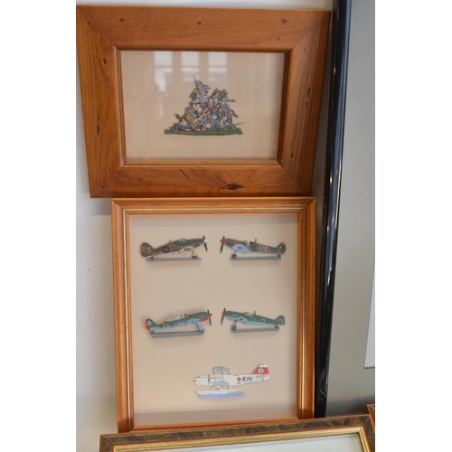 74 - Collection of thirteen framed hand painted alloy flat mostly soldier figures/figure sets to include ... 