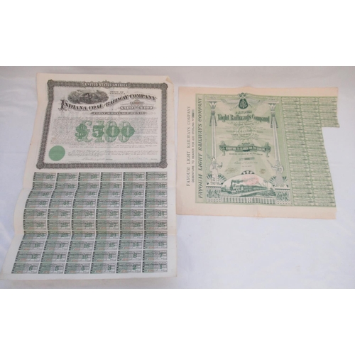 221 - USA State of Indiana Indiana Coal and Railway Company $500 or £100 First Mortage Bond No.2795 and a ... 