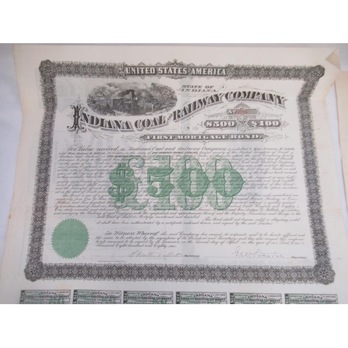 221 - USA State of Indiana Indiana Coal and Railway Company $500 or £100 First Mortage Bond No.2795 and a ... 