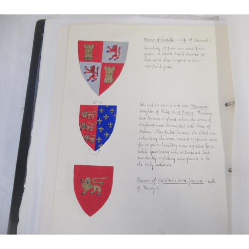 223 - Folder cont. handwritten and painted collection of pages relating to Royal Heraldry by Winifred Fran... 