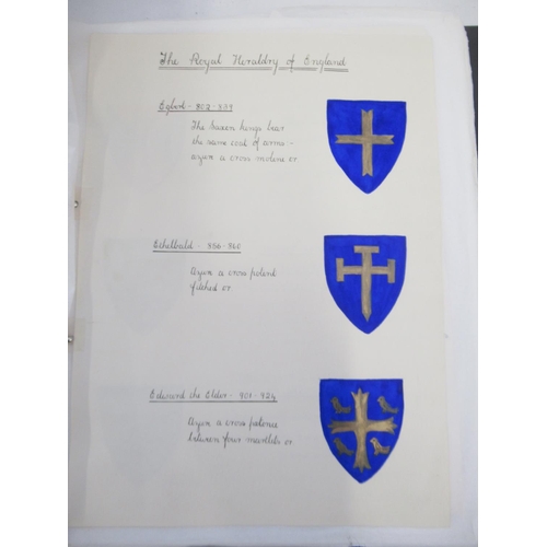 223 - Folder cont. handwritten and painted collection of pages relating to Royal Heraldry by Winifred Fran... 