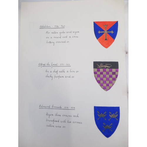  Folder cont. handwritten and painted collection of pages relating to Royal Heraldry by Winifred Fran... 