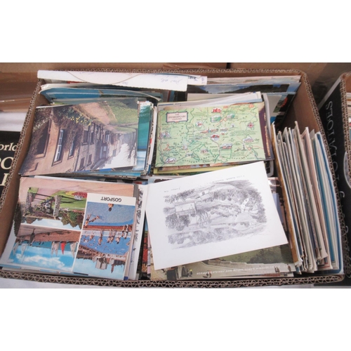 211 - Large collection of mixed c20th Postcards of Britain, Europe, etc. in 4 boxes a box of cigarette car... 