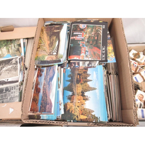 211 - Large collection of mixed c20th Postcards of Britain, Europe, etc. in 4 boxes a box of cigarette car... 