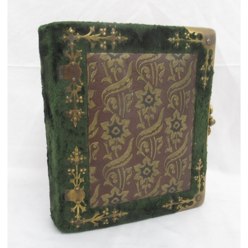 224 - Green velvet and brass bound Victorian photo album with leather crafted mid-section to front and bac... 