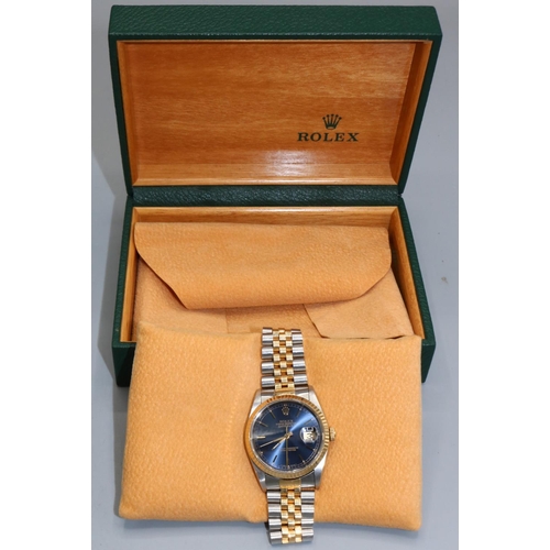 1039 - Rolex Oyster Perpetual Datejust stainless steel and gold automatic wristwatch with date on matching ... 