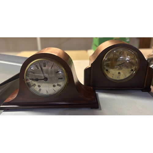 619 - Empire mahogany mantle clock, 5 1/2' silvered Roman dial, signed two train striking movement no. 679... 