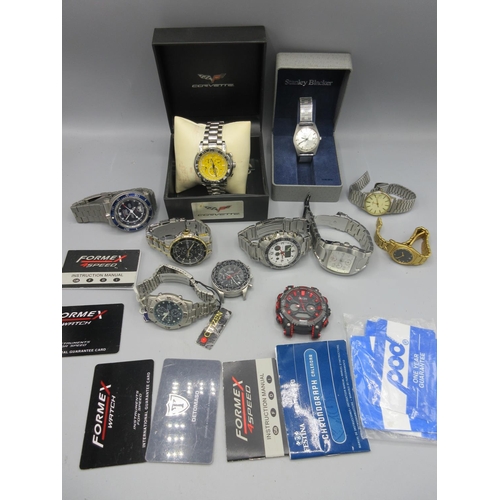 237 - Corvette Stingray stainless steel quartz chronograph wristwatch with date, signed yellow dial, three... 