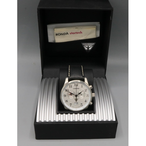 245 - Junkers stainless steel quartz chronograph wristwatch with date, signed dial, two subsidiary dials, ... 