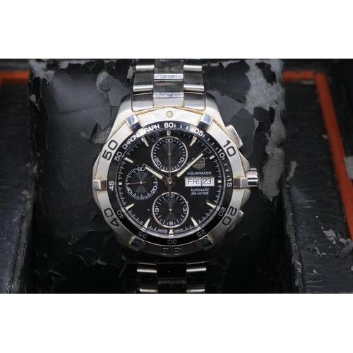 219 - Tag Heuer Aquaracer stainless steel automatic chronograph wristwatches with day date, signed black d... 