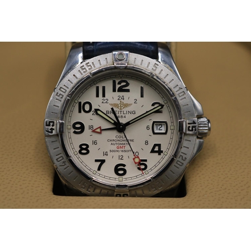 220 - Breitling Colt GMT stainless steel automatic wristwatch with date, signed silvered Arabic dial, cent...