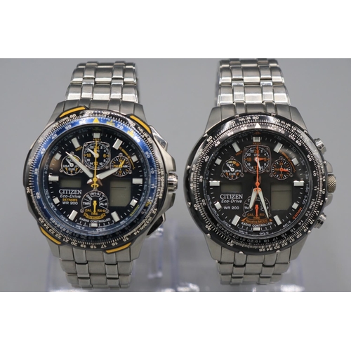 229 - Citizen Eco-Drive Blue Angels radio controlled stainless steel wristwatch, signed multifunction dial... 