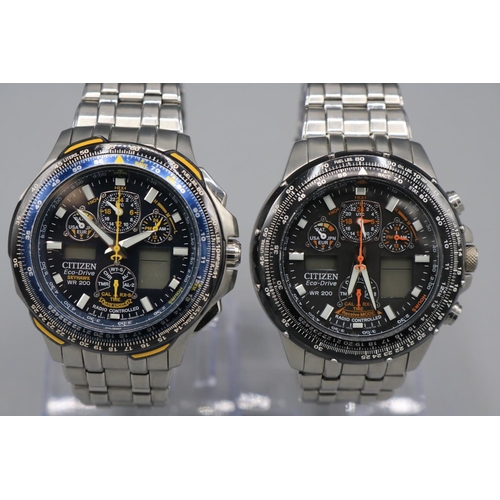 229 - Citizen Eco-Drive Blue Angels radio controlled stainless steel wristwatch, signed multifunction dial... 