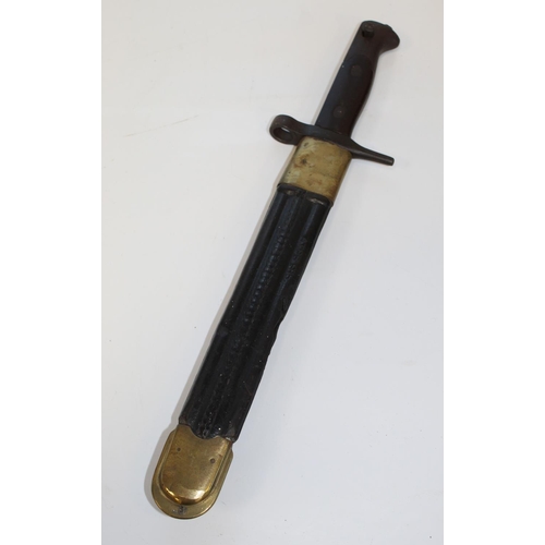 1435 - Italian M1871 knife bayonet with original brass-mounted leather scabbard, stamped 'Terni' to ricasso... 