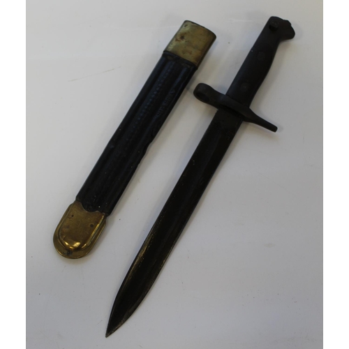 1435 - Italian M1871 knife bayonet with original brass-mounted leather scabbard, stamped 'Terni' to ricasso... 