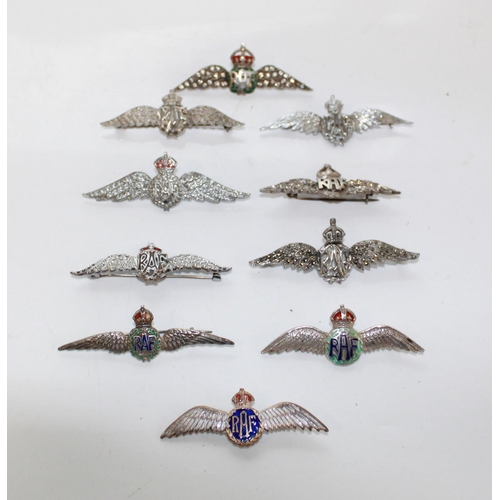 1422 - Collection of Ten white metal RAF Sweetheart brooch's