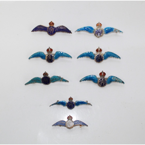 1423 - Collection of eight blue enamel RAF sweetheart brooch's