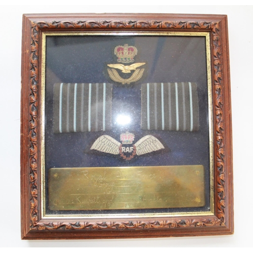 1429 - Collection of RAF cloth badges. Australian Wings, NZ Wings, Observer wing, cap badges etc. Framed se... 