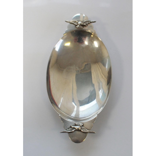 1412 - 20th C silver Tiffany & Co dish, twin handled in oval form, with the RAF albatross cast in relief on... 