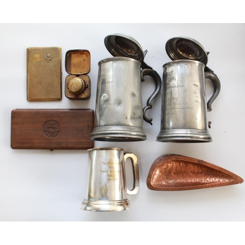 1605 - Pair of Pewter lidded Tankards presented to the Officers of the 1st Battalion 22nd Regiment for the ... 