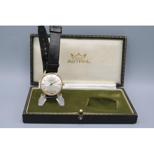 277 - Astral 9ct gold wristwatch, signed silvered dial, centre seconds, gross weight 32.2g, D33.1mm