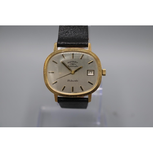 278 - Rotary 9ct gold automatic wristwatch, signed brushed silvered dial, centre seconds, snap on case bac... 