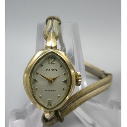 707 - Mappin & Webb 9ct gold quartz wristwatch on expanding gold plated bracelet, signed cream dial, baton... 