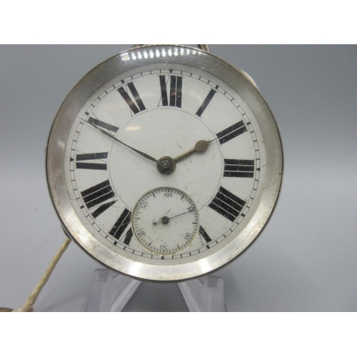 708 - Victorian silver key wound pocket watch, white enamel Roman dial, subsidiary seconds, engraved doubl... 