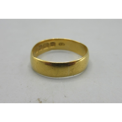 793 - 22ct yellow gold wedding band, AF, stamped 22, 2.5g