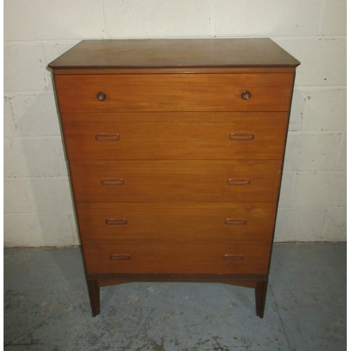 1205 - Mid-Century Austinsuite teak tall chest of five drawers on tapered supports, W78cm D44cm H144cm