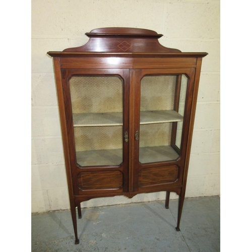 1207 - Edwardian chequer banded mahogany display cabinet, on square supports, W81cm D30cm H140cm