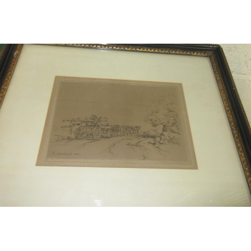 1237 - After George Morland 'Logging Wagon' monochrome etching, signed within the print and dated 1805, 18c... 