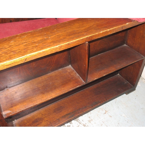 700 - Pair of 20th century Heals style oak library arm chairs with bookshelf and fold out tray sides and l... 