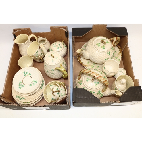 1331 - Collection of Belleek Pottery Shamrock and other pattern teawsares incl. two teapots, hot water pot,... 