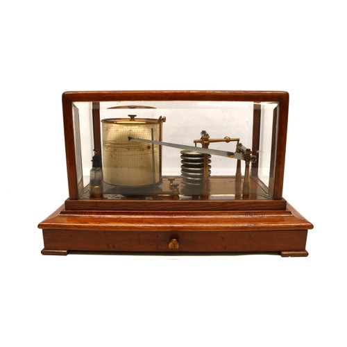 761 - Early to mid 20th century barograph by Short & Mason London, in glazed oak case, W36cm