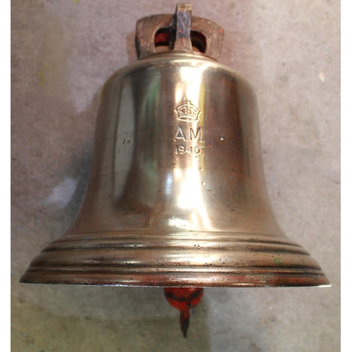 1444B - Large Scramble Bell. Cast iron Bell, with Clapper. Stamped on the Waist A.M. with Crown dated 1940. ...