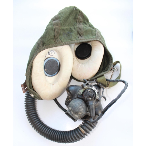 1460 - Three mid-20th century RAF canvas flying helmets, two with original headsets and face masks. A/F. (3... 