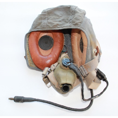 1460 - Three mid-20th century RAF canvas flying helmets, two with original headsets and face masks. A/F. (3... 