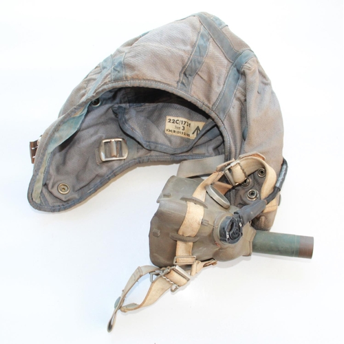 1460 - Three mid-20th century RAF canvas flying helmets, two with original headsets and face masks. A/F. (3... 