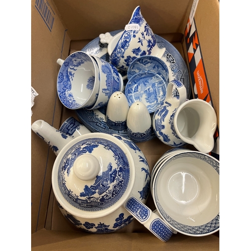 1332 - Collection of predominantly blue and white tableware, incl. Spode Blue Italian, etc. (4 boxes)