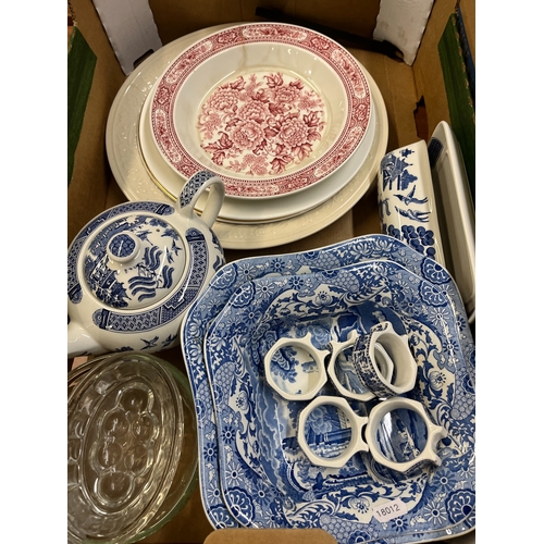 1332 - Collection of predominantly blue and white tableware, incl. Spode Blue Italian, etc. (4 boxes)