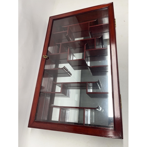 1335 - Chinese hardwood snuff bottle wall display cabinet, H76cm W45cm