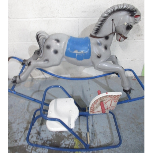 1230 - Childs rocking horse, composite dappled body on metal rocking base, and a small rocking horse with m... 