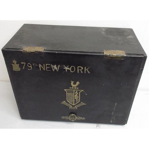 665 - Domestic pharmaceutical/medicine chest hand painted with '79th New York' and a crest, with glass med... 