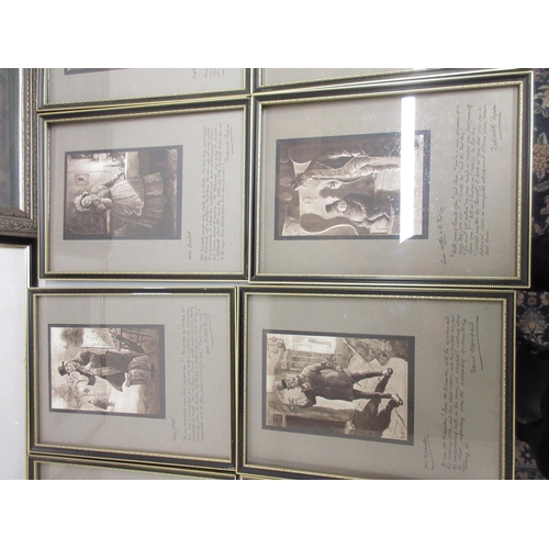 717 - Set of twelve Charles Dickens prints, watercolour of Hemingford Grey, photo of Winston Churchill and... 